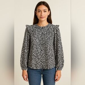 Rebecca Minkoff Purple Selandra Floral Ruffled Blouse Top Sz M